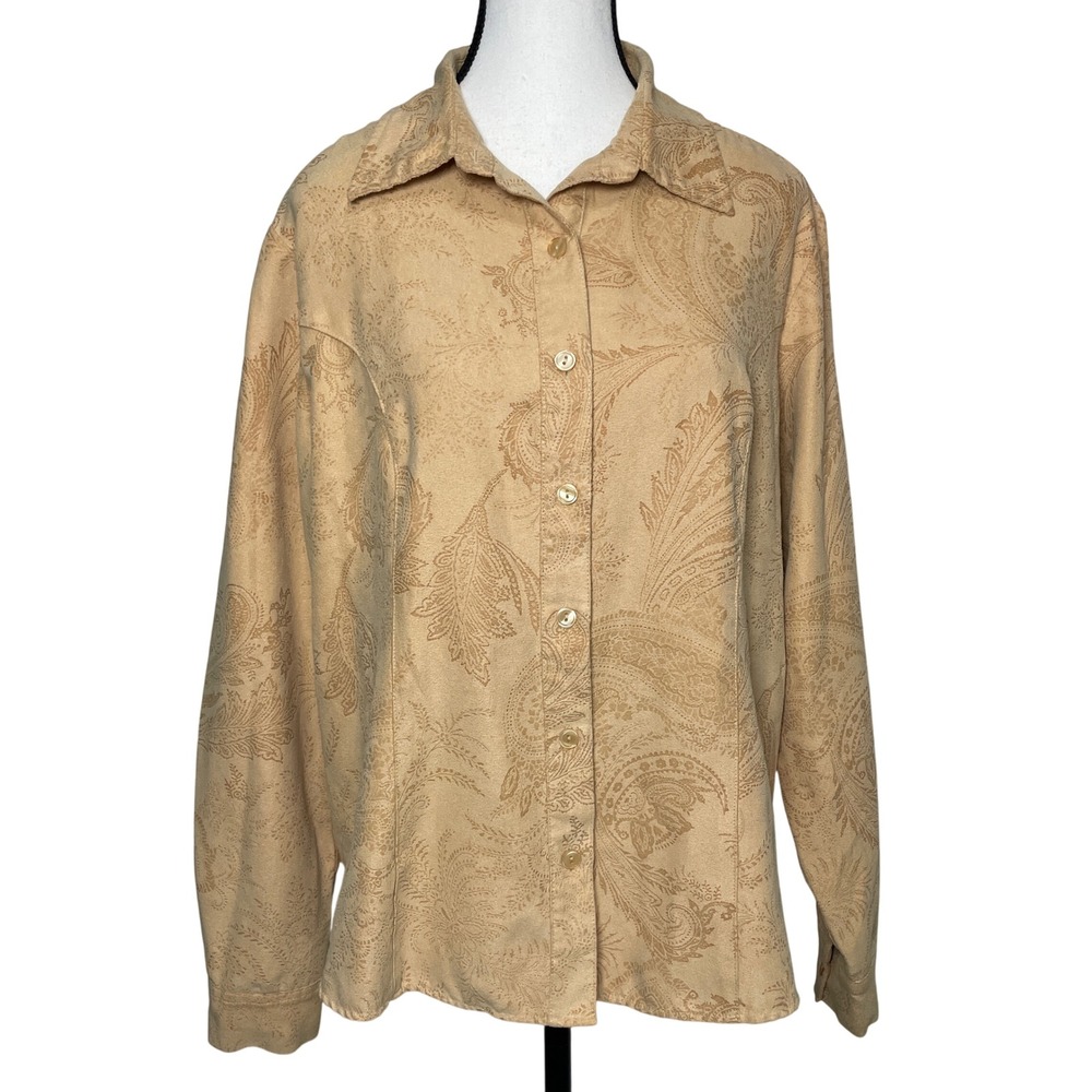 Paisley Embossed Womens Button Down Shirt Size XL Western Boho‎ Cottage Classic